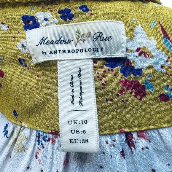 Anthropologie Meadow Rue Floral Wrap Blouse US Size 6 | Flutter Sleeve | Peplum - Picture 7 of 9
